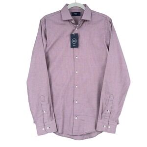 1901 Trim Fit Men's Red Blue Checkered Dress Shirt Size 34-35 Long Sleeve Cotton